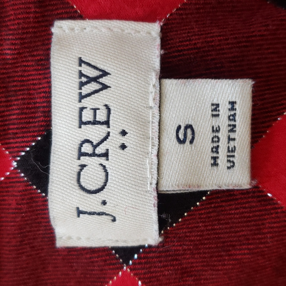 J. CREW FACTORY Buffalo Plaid Ruffle Collar Flannel Shirt Red Black Silver S - Picture 14 of 16